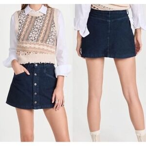 Free People Ray Corduroy Skirt Womens 2 Slate Blue Mini Dark Academia